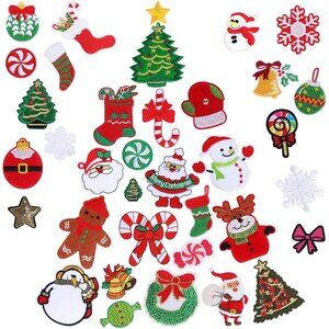 36pcs Christmas Iron on Patches Embroidered Sew Applique Repair Patch for Craft,